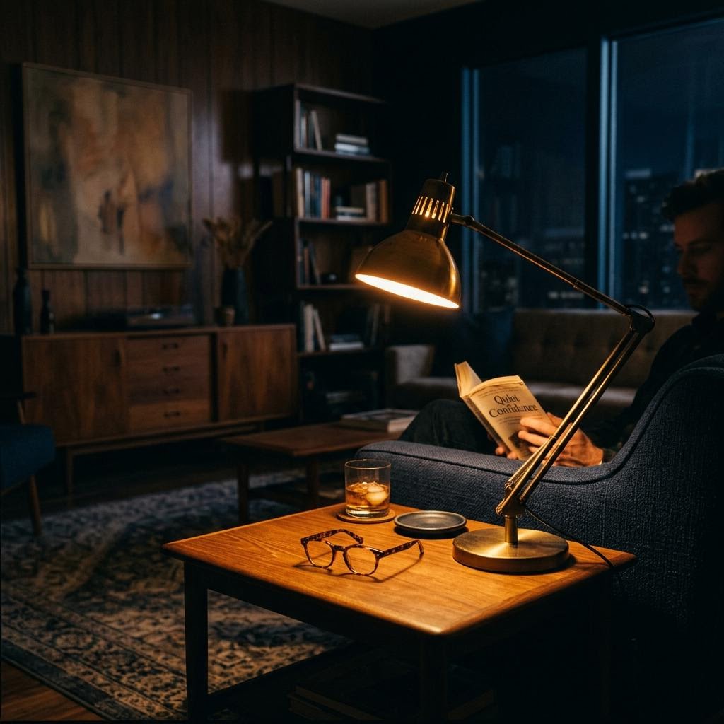 Warm ambient lighting in mid-century room